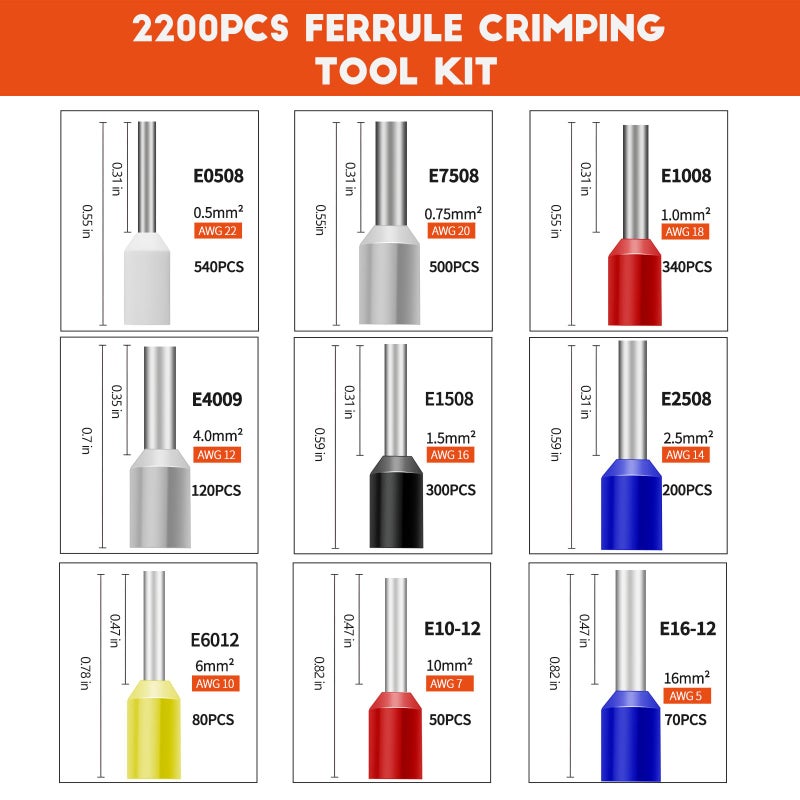 مجموعة أدوات تجعيد الطويق 2200 قطعة - Amliber AWG30-5 مكشكش الطويق السلكي ذاتي الضبط مع موصلات الحلقات السلكية للأعمال الكهربائية والسيارات والمشروعات اليدوية - Image 5